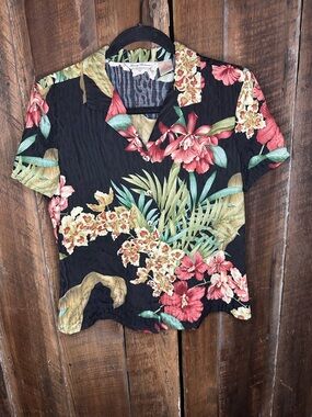 Tommy Bahama Black Floral Button-Front Camp Shirt